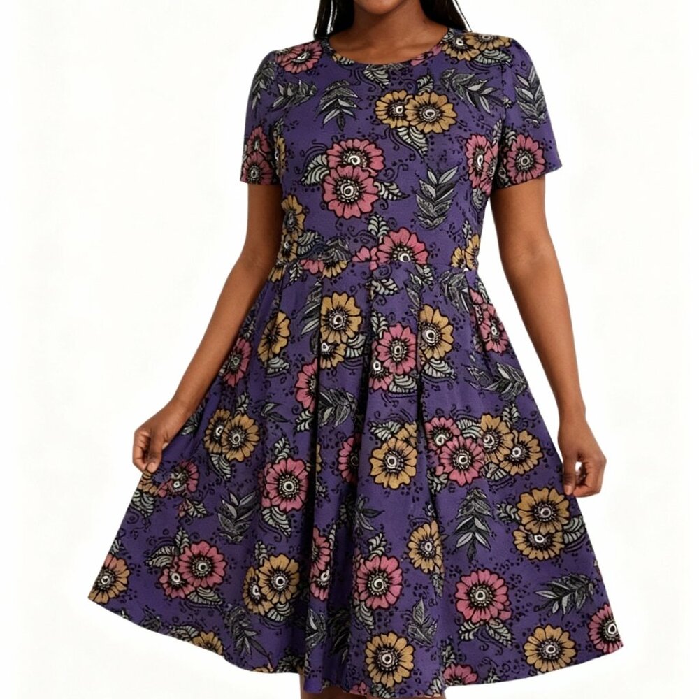 LuLaRoe Nicole Fit & Flare — Violet Garden Print - Medium
